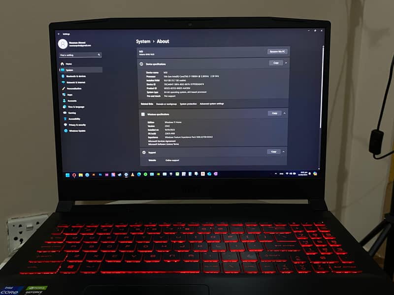 MSI Katana GF66 i7 11th Gen, Nvidia RTX 3050ti, 16GB Ram, 512 SSD 9