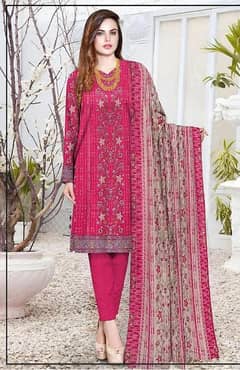 3 pcs women,s unstitched lawn printed suit