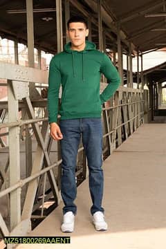 Men's Fleece Plain Hoodie, Green