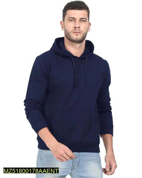 Men's Fleece Plain Hoodie, DarkBlue 0