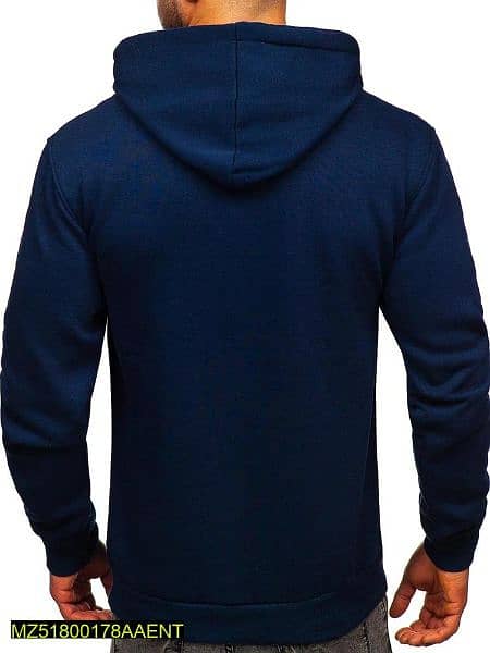 Men's Fleece Plain Hoodie, DarkBlue 1