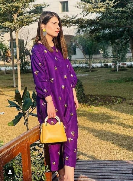 2 Pcs Women Stitched  Arabic lawn printed suit 1