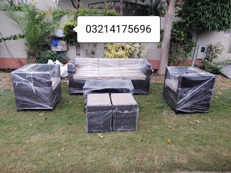 OUTDOOR GARDEN RATTAN UPVC FURNITURE SOFA SET CHAIRS TABLE UMBRELLA 3