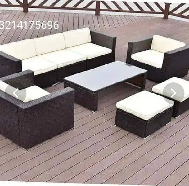 OUTDOOR GARDEN RATTAN UPVC FURNITURE SOFA SET CHAIRS TABLE UMBRELLA 5