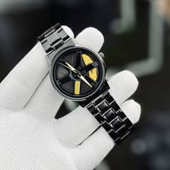 Black Car Sport Rim Hub Wheel Wristwatch For Mens (random Dial Color)