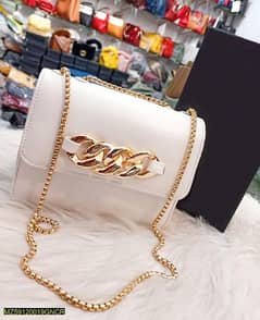 Pu Leather Plain Hand Bag With Long Chain Strap