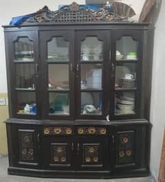 Antique Wooden Showcase Cabinet with Glass Doors