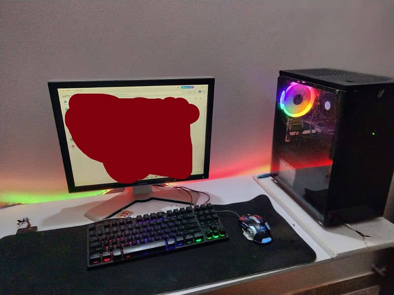 Monitor, keyboard, Mouse headphones, RGB Mouse Pad 2