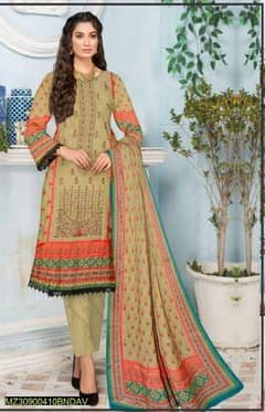 3 Pcs Women's Unstitched Linen Printed Suit (With free delivery)