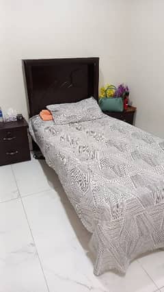 Single Bed Along 2 side Tables Withiout Mattress