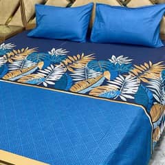 3 pec crystal cotton printed double bedsheet blue colour .