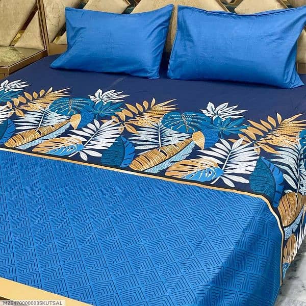 3 pec crystal cotton printed double bedsheet blue colour . 1