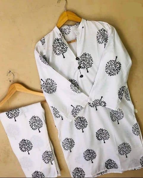 2pcs women stitched linen printed suit 2