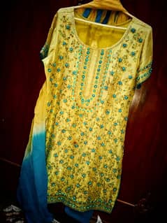 Fancy Silmaa work shirt with tie and dye dupatta