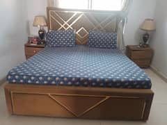 bed with mattress and 2 side tables