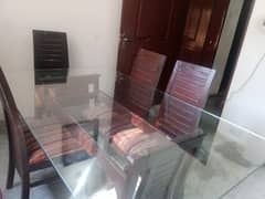 Dining Table 6 Seater/dining with 6 chairs/glass on top/wooden dining