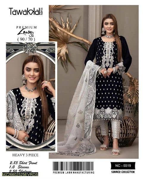 3 pcs Women Unstitched Lawn suite 3