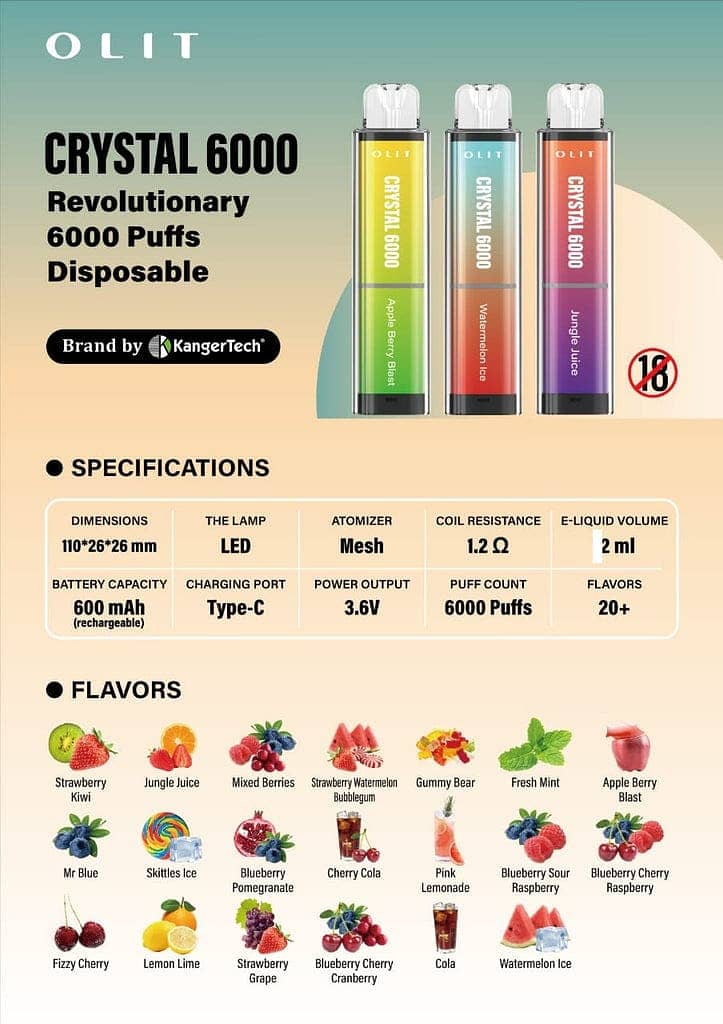 Disposable Vap OLIT CRYSTAL 6000 Puff Mixed Fruit Flavors Disposable 9