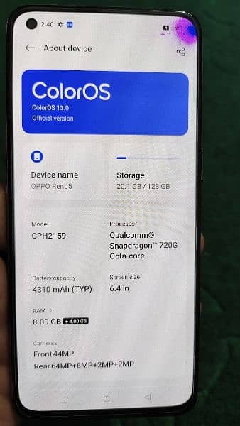 Oppo Reno 5,  8gb 128gb Read add 6