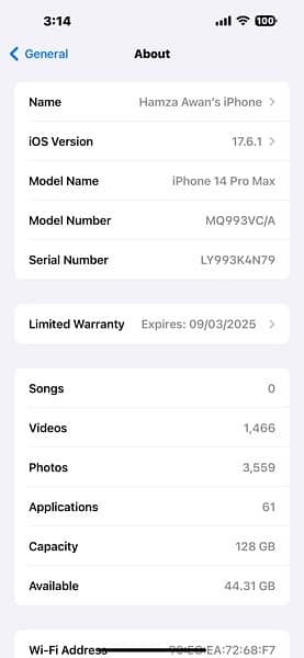 Iphone 14 pro max non pta (99) health 10