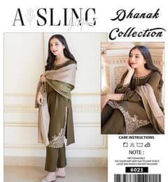 New 3PCS unstitched Dahnak Embroidered suit  free delivery