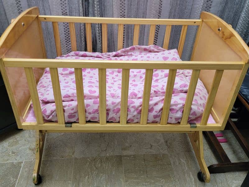 wooden baby cot with free mattress n mattress covers 1