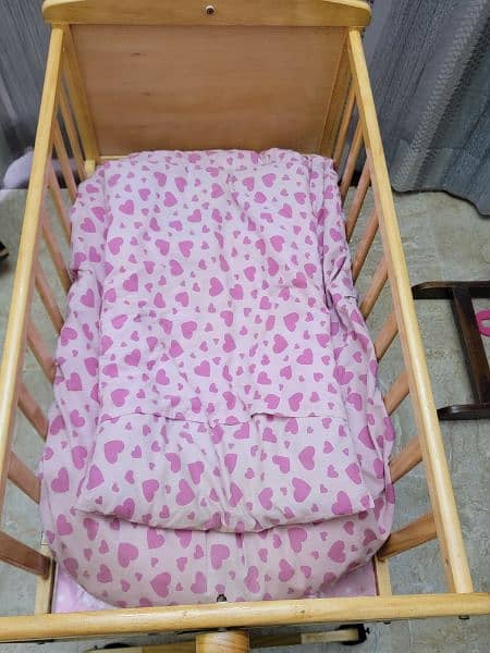 wooden baby cot with free mattress n mattress covers 2