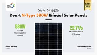 Doart 580W N-type Bifacial Solar Panels - TOPCon Technology