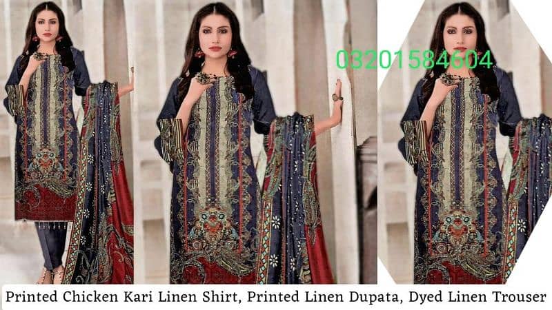 3 pecs fiza Noor unstitched linen embroidered suit 3