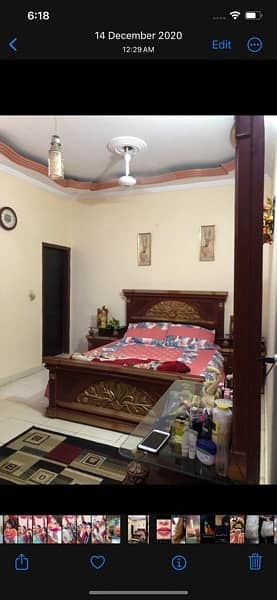 bed 5 by 6 size with mattress and 2 side table 3 door almari 5