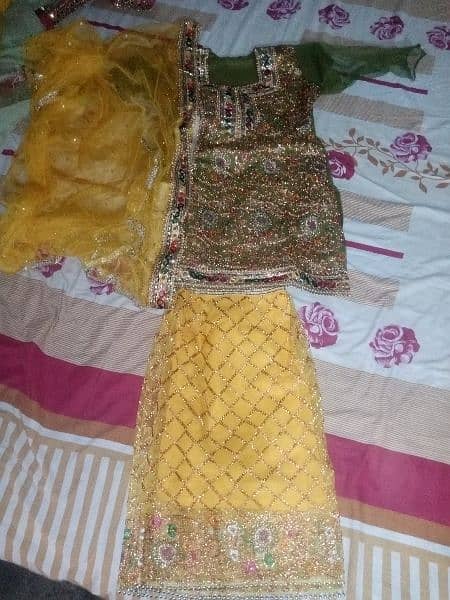 brodal mehandi dress fabric net full embroidry work condition 10/ 10 2