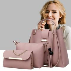 3 Pcs women's leather plain hand bag