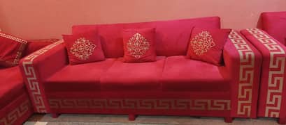 Red velvet sofa set