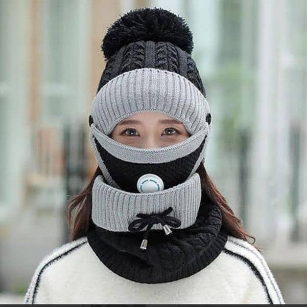 Beanie wool cap, Neck Warmer & Mask 0