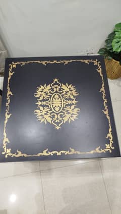 Luxurious Dark Brown & Golden Center Table and Side Table Set for Sale