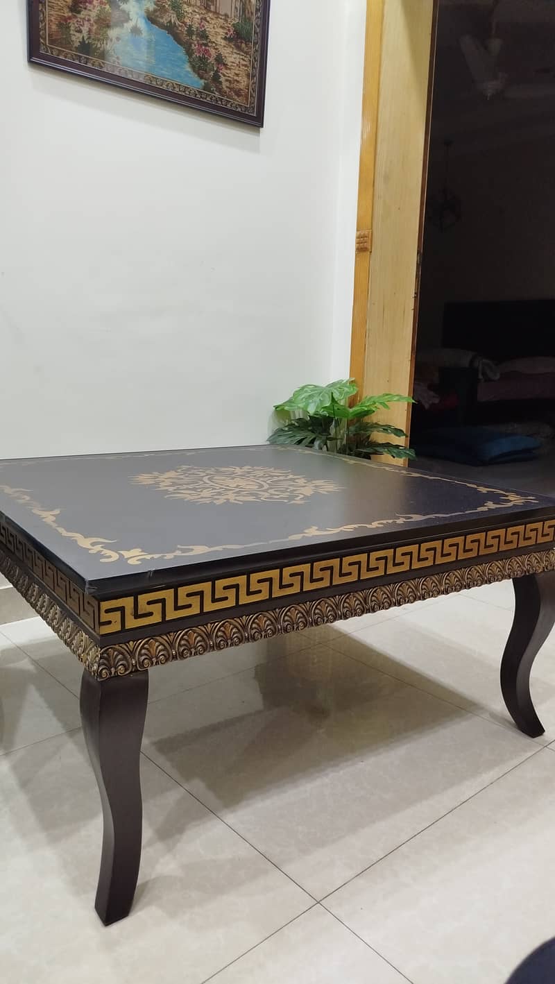 Luxurious Dark Brown & Golden Center Table and Side Table Set for Sale 1