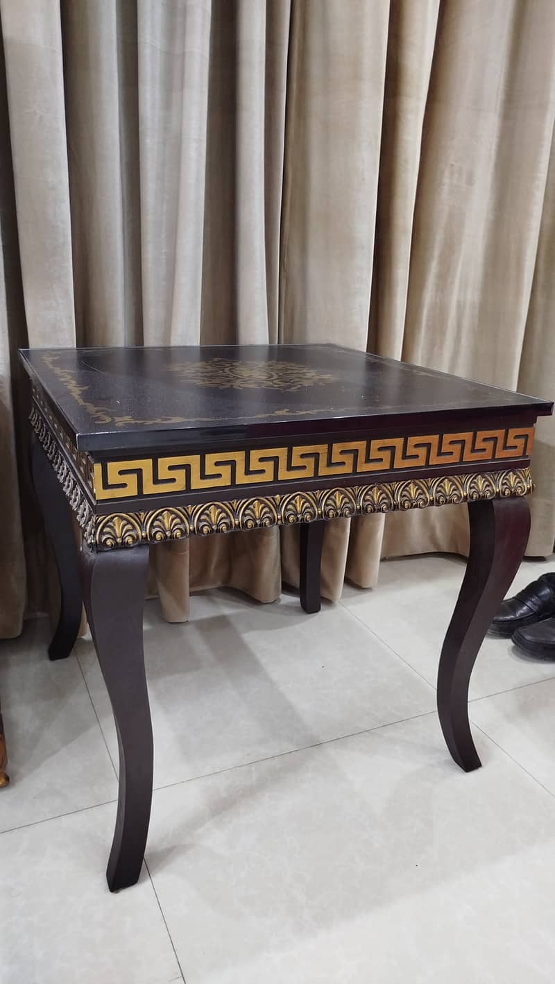 Luxurious Dark Brown & Golden Center Table and Side Table Set for Sale 7