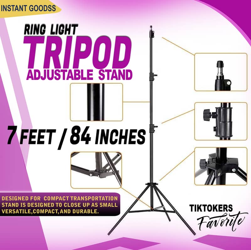 Tripod stand Aluminum 7 Feet with mobile holder and Ring Light 4