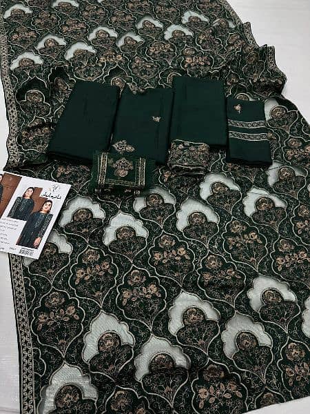 hajra eman aplic shawls suit three piece on karandi original branded 4