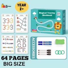 A4 Kids Magical Tracing Workbook Set 64 Pages with 2 Markers & Duster