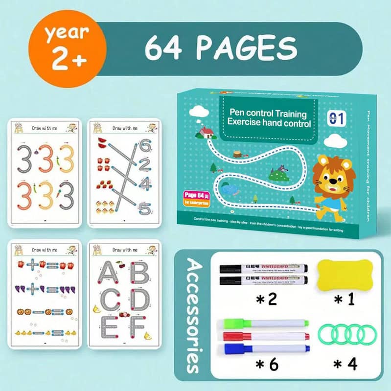 A4 Kids Magical Tracing Workbook Set 64 Pages with 2 Markers & Duster 5