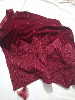 Maroon Velvet Embroidered Shawl"