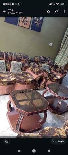 Used solid sofa set with side tables 0