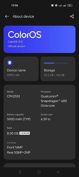 oppo A96 8+4gb 128gb 3