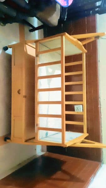 wooden Cot + moveable swing for sale 1