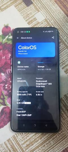 oppo A76 6 ram 128 gb builtin complete box with charger