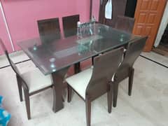 Black Wood and Thick Glass Dining Table