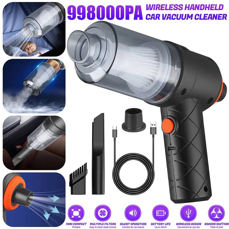 Car Cordless Vacuum Cleaner, 6000pa High Suction Power Mode Portable 1