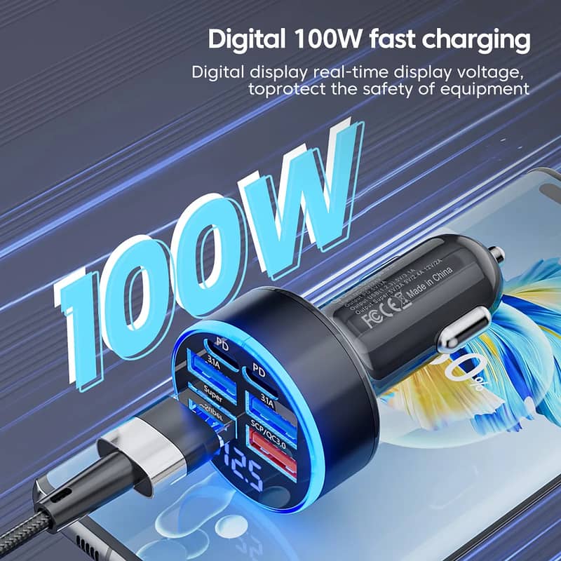 Car Charger 100W Support Super Fast Charging 6 In 1 Multi-port Voltage 0