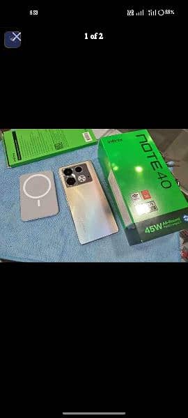 infinix hot 40 16GB 256 GB condition 10 by 10 with box charger 1